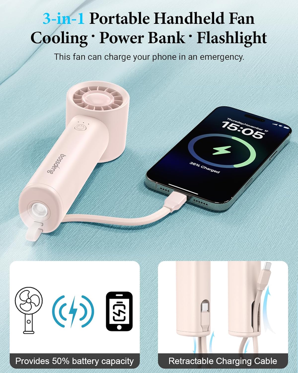 Portable Handheld Fan with Pow - Outdoor Power Products ulasan dan harga