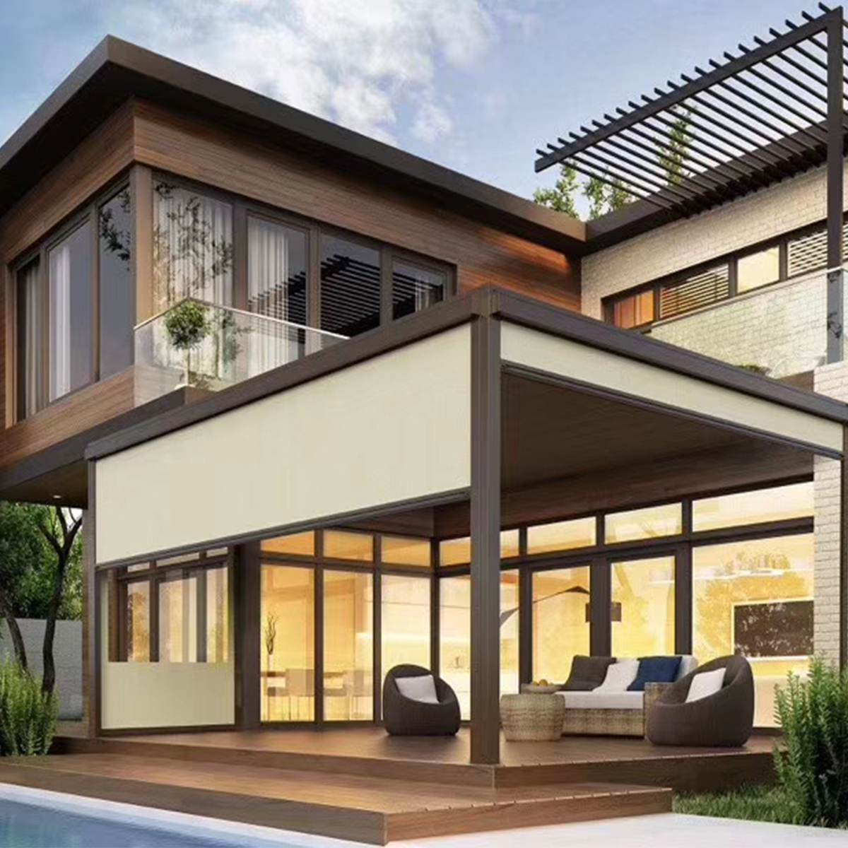 Built-In Waterproof Windproof  - Outdoor Power Blinds ulasan dan harga