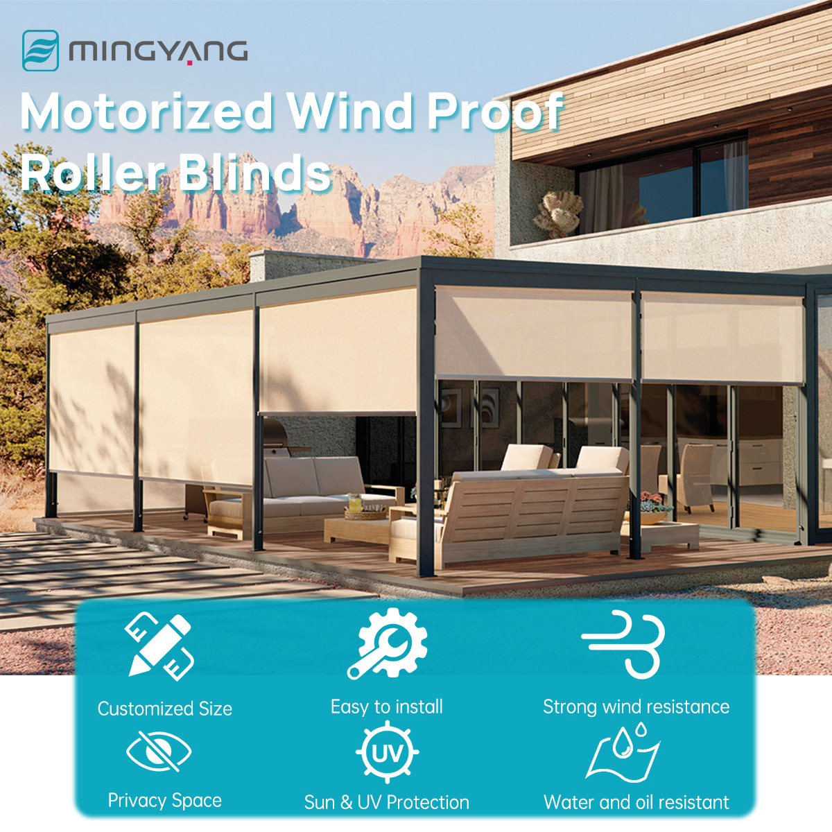 Built-In Waterproof Windproof  - Outdoor Power Blinds ulasan dan harga